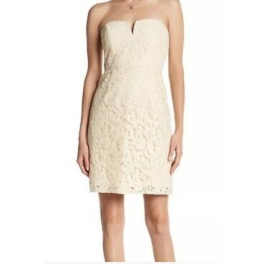 J Crew Cathleen Sheath Dress in Leavers Lace 4 S Small Strapless Ivory Cream NWT